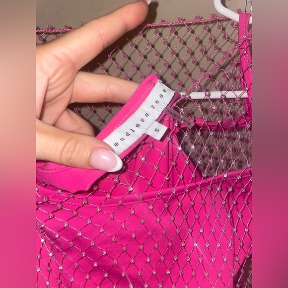Revolve endless rose hot pink sequin fishnet bodycon mini dress - Picture 5 of 5